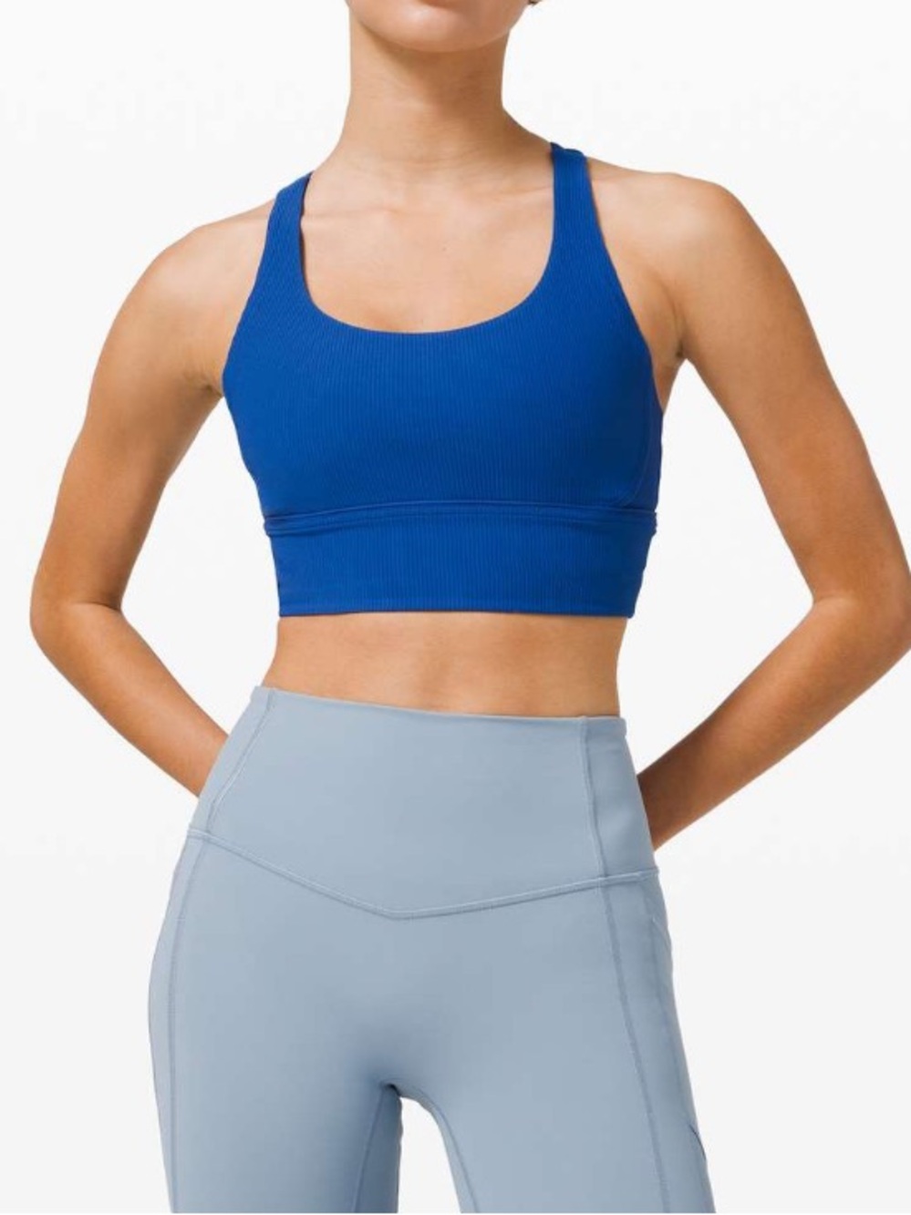 Lululemon Energy Bra Long Line Ribbed
Medium Support, B-D Cup Regatta Blue